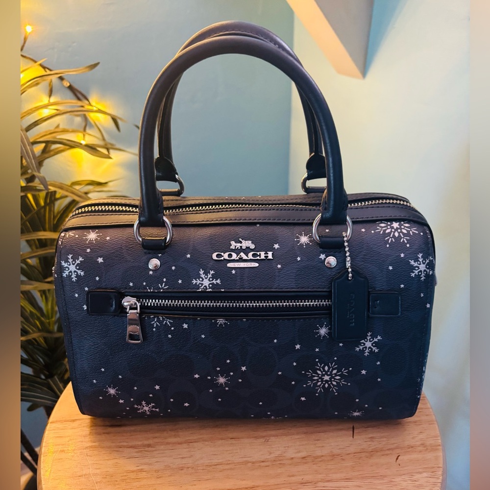 Coach Navy Satchel with Snowflake Design